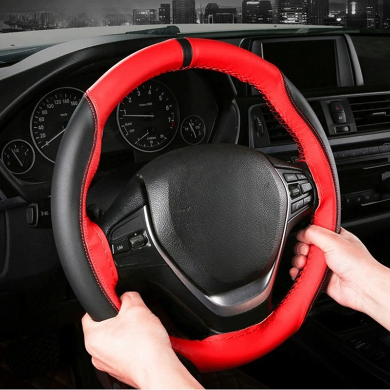 Steering Wheel Covers/Soft Fiber Leather Leather Steering Wheel Cover Breathable Steering-Wheel With Needle and Thread