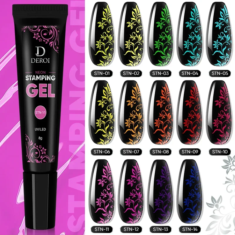 DEROI Nail Stamping Gel Polish  for Starters Neon Color Nail Printing Polish UV Gel Soak Off Varnish DIY Nail Plate Design 8ml