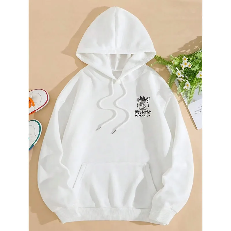 Cute Cat Cartoon Printed Sweatshirt Women Harajuku Casual Loose Hooded Fashion Soft Pocket Hoodies Autumn Warm Female Clothes