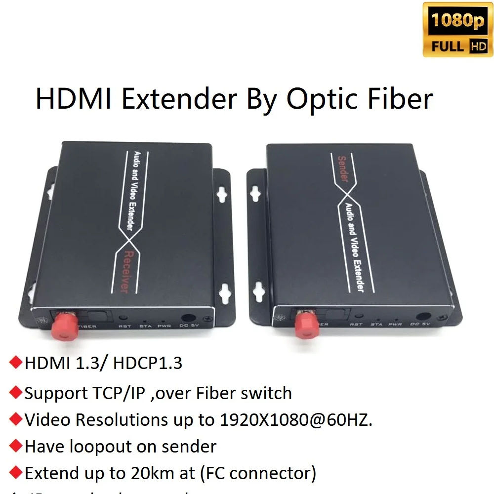 

20Km HDMI-compatible Extender By Fiber Opticial FC/SC LoopOut HD-MI Transmitter Receiver TCP/IP HDCP1.2 1080P ESD Surge Protect