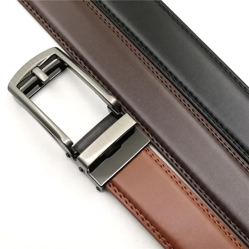 3.5cm Genuine Leather Men\'s Belt Alloy Automatic Buckle Two-layer Cowhide Business Casual Belt for Men Wholesale