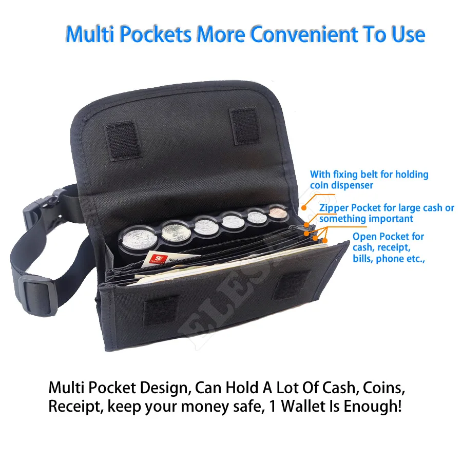 Mult Pockets Waist Wallet With 6 Slot USD AUD Coin Dispenser Driver Waiter's Purse Coin Sorter Collector Cash Receipt Coins Safe