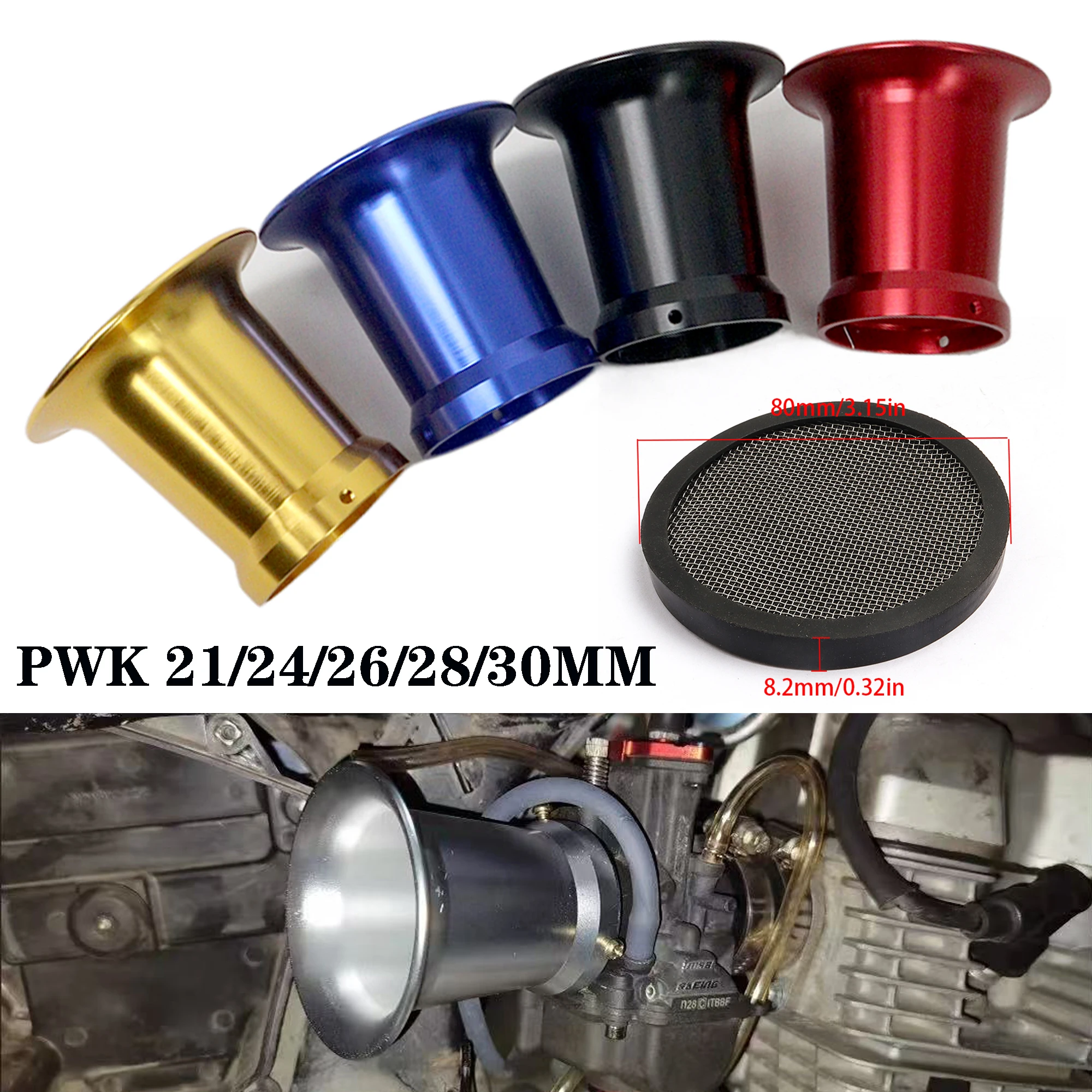 Motorcycle Carb Carburetor Intake Trumpet Air Filter Wind Cup With Mesh For PWK 21 24 26 28 30MM Motocross Moped Scooter Parts