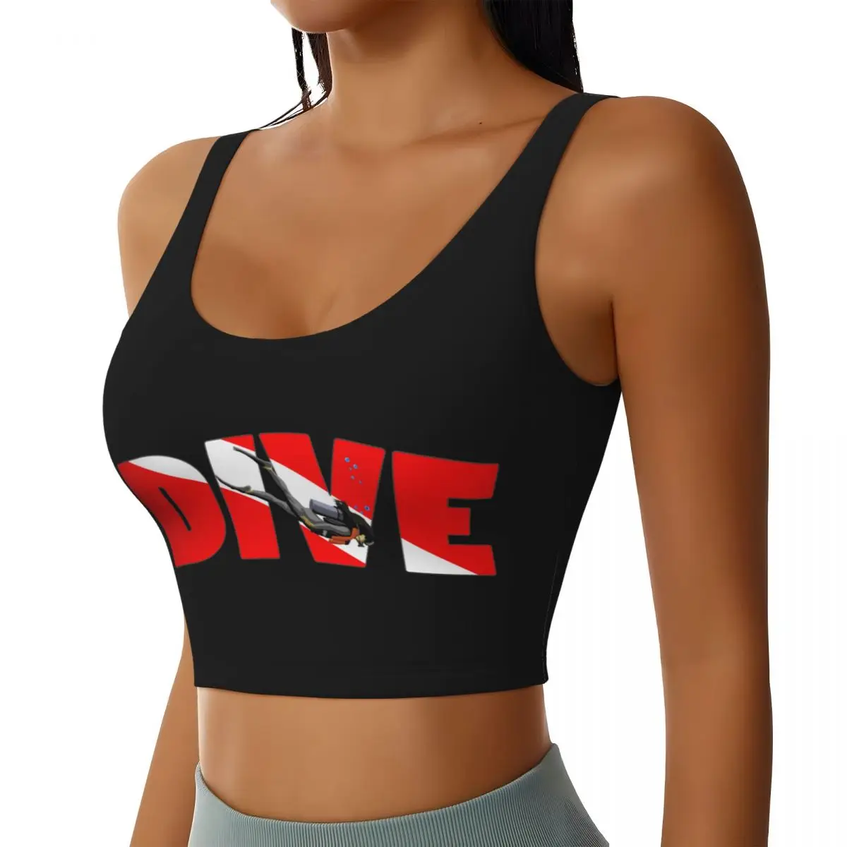 Custom Women Scuba Dive Flag And Diver Sports Bras Diving Lover High Impact Gym Workout Yoga Crop Tank Tops