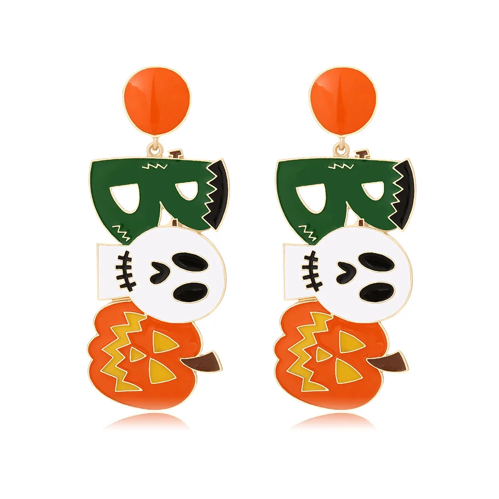 Exaggerated long Halloween ghost jack-o-lantern earrings retro grimace letter BOO earrings fashion earrings