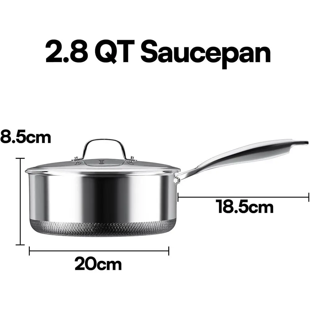 Sauce pan with Lid, 2.8 Quart Hybrid Stainless Steel, 8-inch Pot Opener, 5-Ply Stainless Steel Pans, Cooking, Induction Cookware