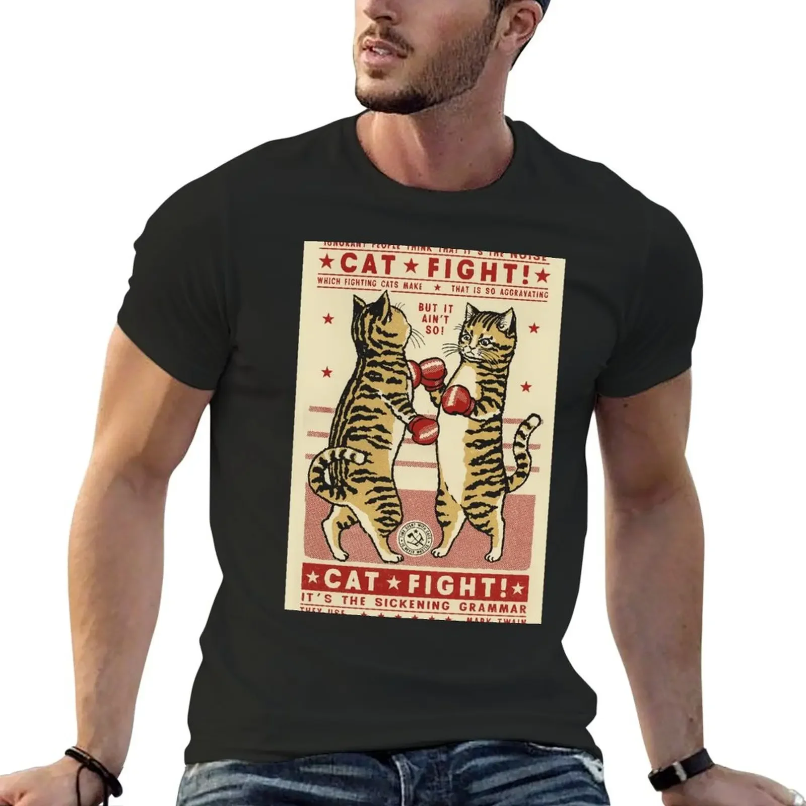 

Fight striped cat T-shirt customs design your own summer clothes blanks Men's clothing