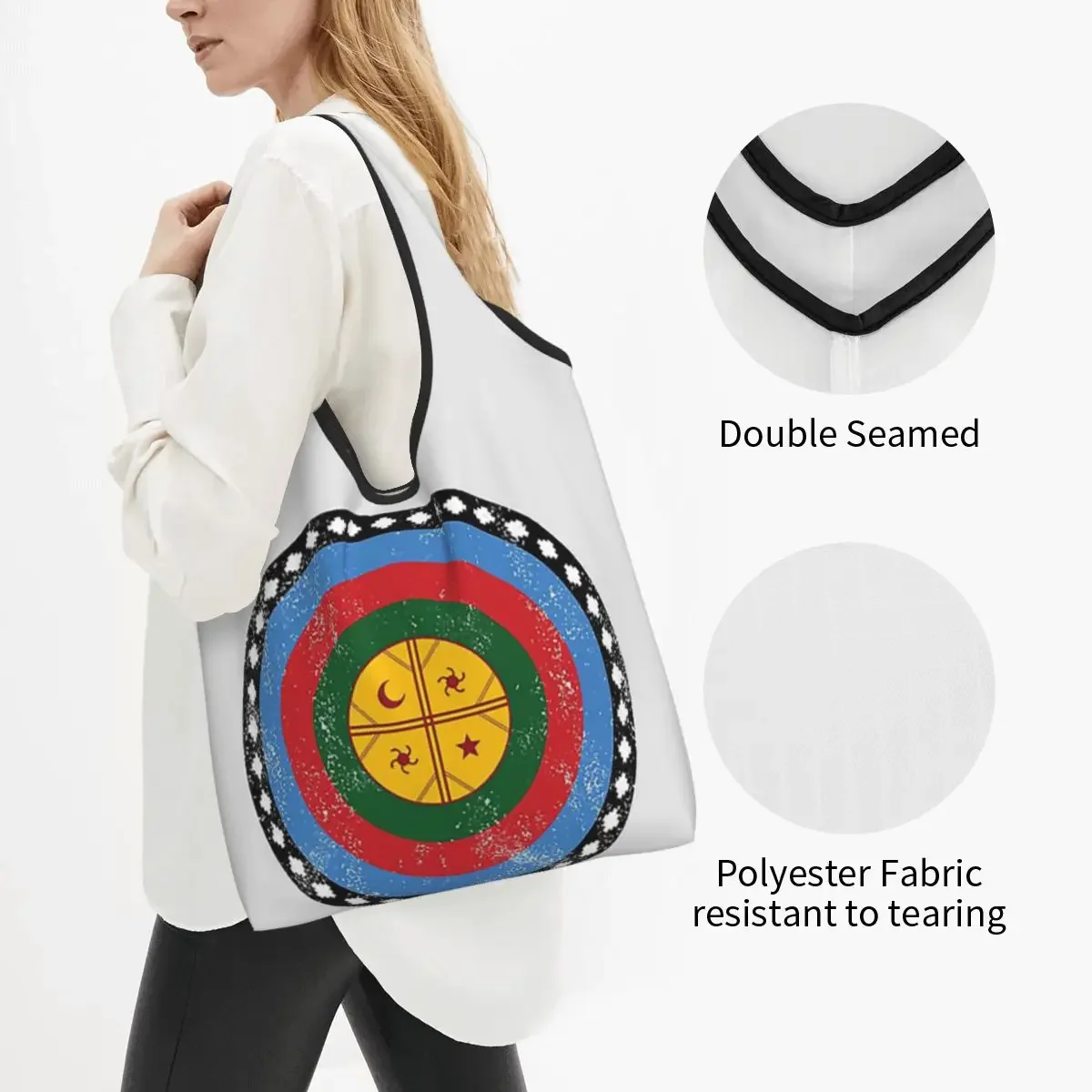 Mapuche Sign Symbol Graphic Portable Tote Shopping Bags Reusable Shopper Bag Groceries Handbag Shoulder Bag