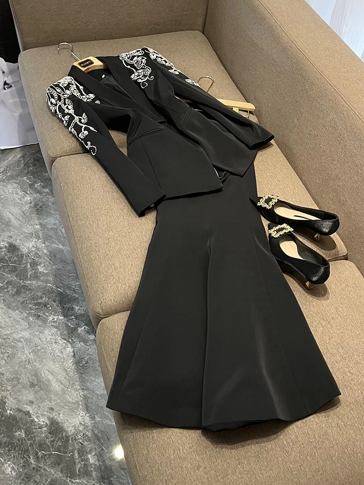 

New Faion Heavy Embellied Diamond Embroidered Suit Jaet Open Slit Fi Tail Long Dr A05 for Women's Wardrobe