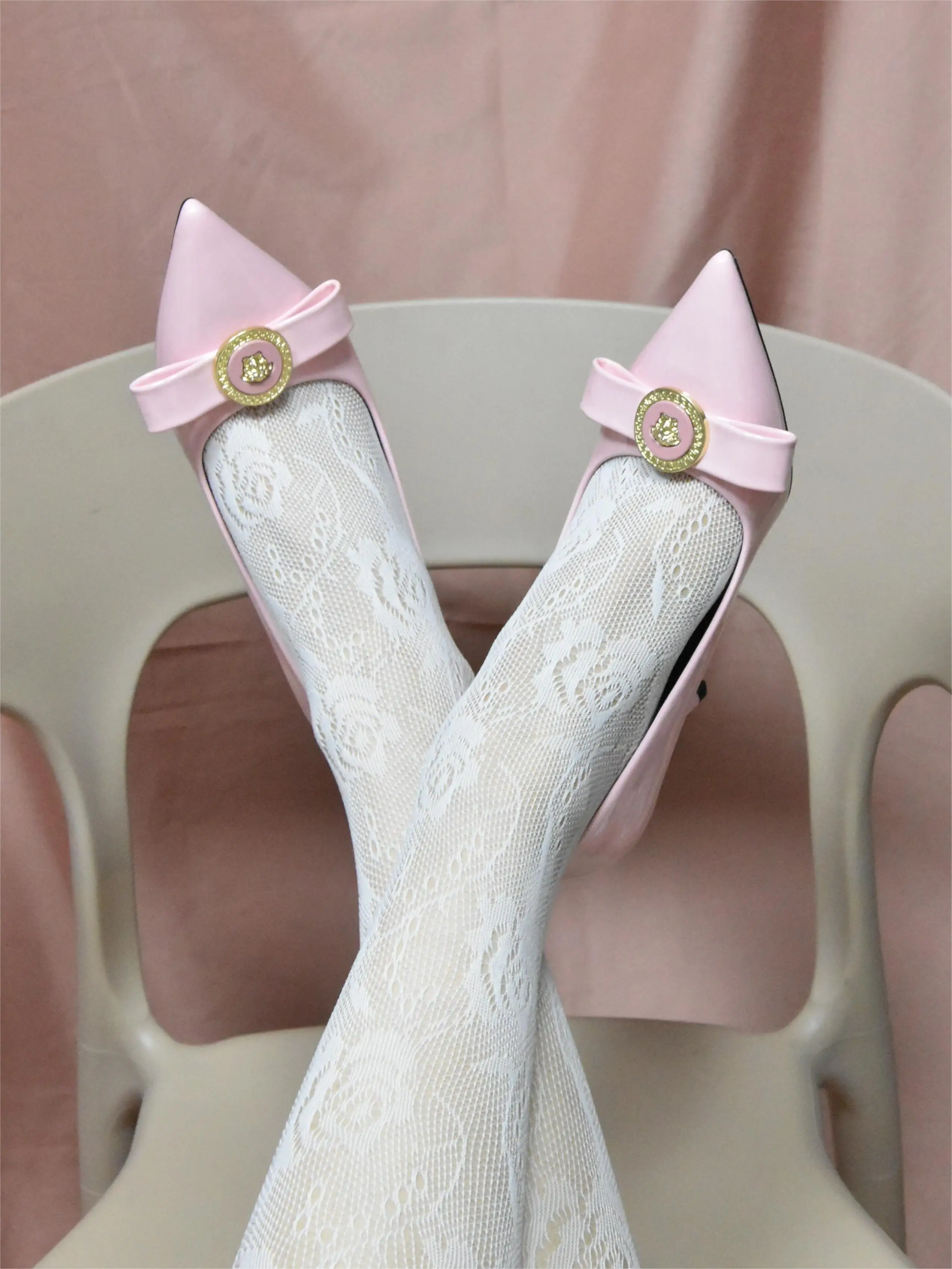 CHMURY Pink Pointed Toe Peach High Heels Pumps Shoes Dress for Women Wedding and Party Designer Luxury with Bow