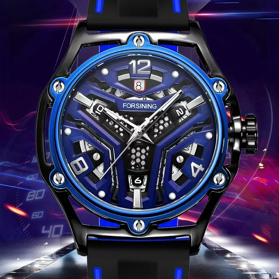 Orologio Meccanico Automatico Uomo FORSINING: Scheletro Luminoso, Quadrante Grande 44mm, Cinturino In Pelle, Regalo Elegante