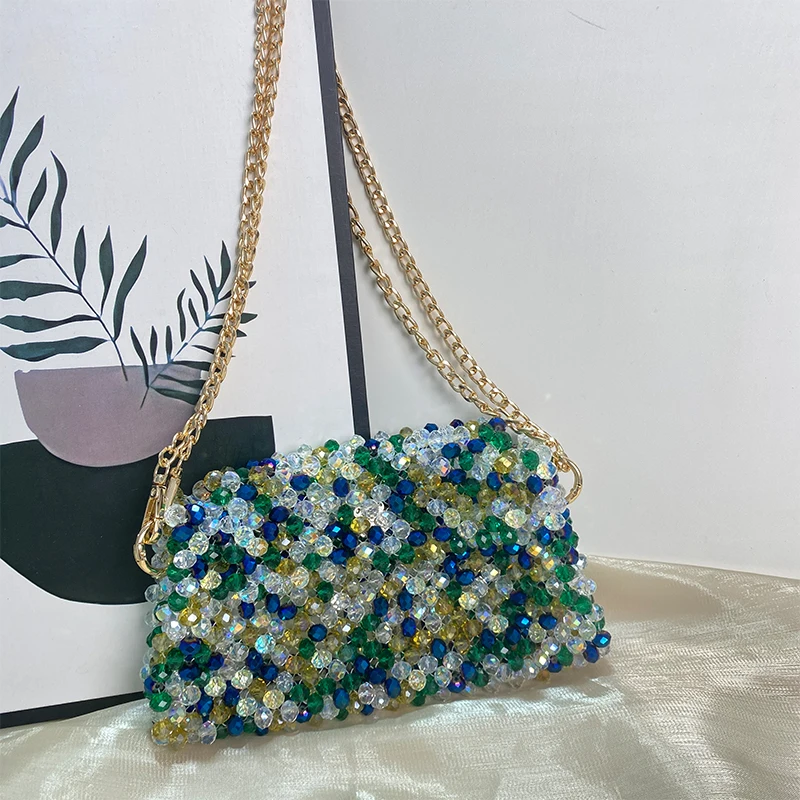 New Multi-color Contrasting Design Flip Chain Women's Shoulder Bag Fashion Bead Bags Customizable Color Logo Dinner Handbag