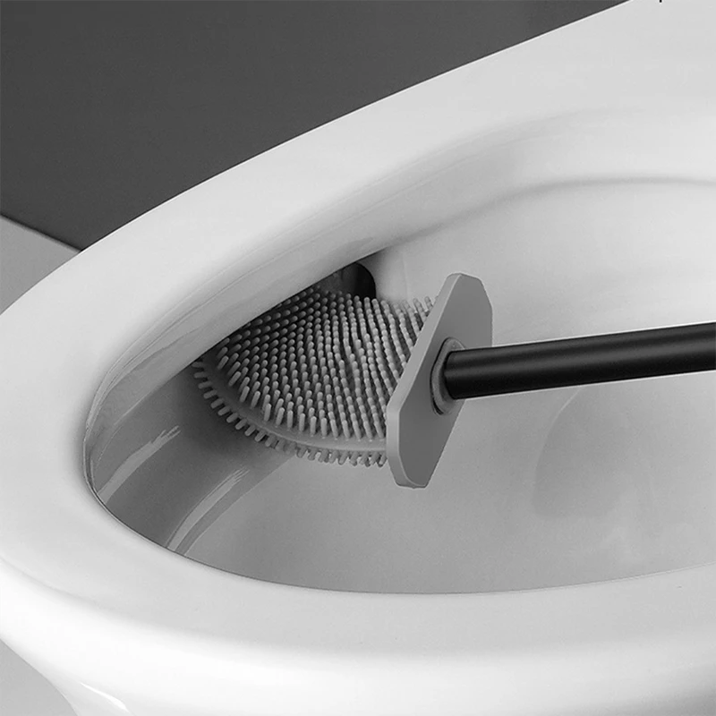 Premium Silicone Toilet Brush - Grey - Toilet Brush Holder With Wall Mounting & Turbo Drying