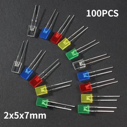 100 PZ Quadrato 2*5*7mm Diodo Emettitore di Luce LED 2X5X7mm Diodo LED Rosso Giallo Verde Blu Bianco Diodi per Elettronico FAI DA TE