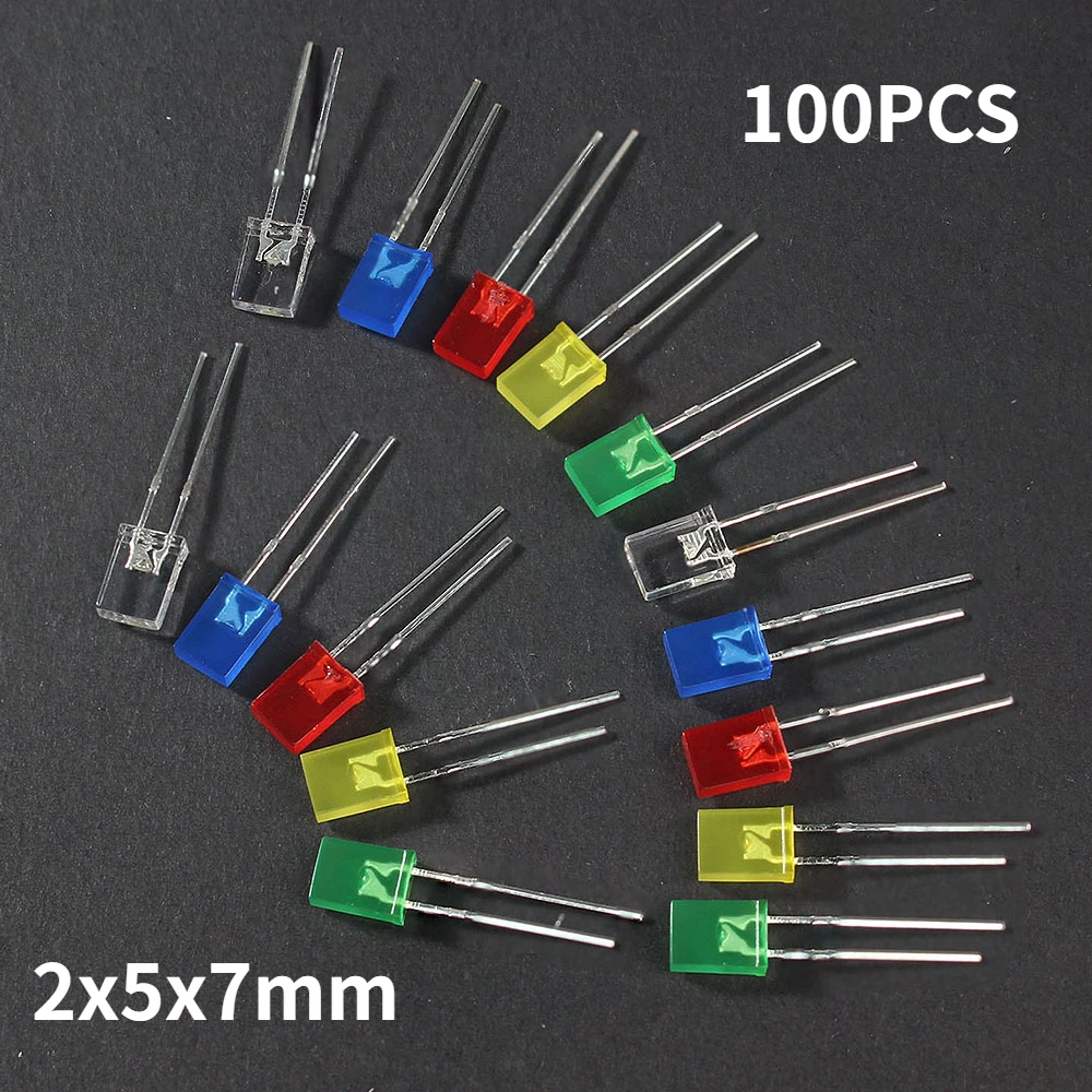 100 sztuk kwadratowe 2*5*7mm dioda elektroluminescencyjna LED 2X5X7mm dioda LED czerwony żółty zielony niebieski biały diody dla majsterkowiczów elektroniczne