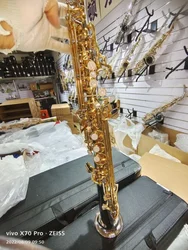 Japan S-WO37 Original 1 :1 key type Soprano Saxophone W037 Nickel plated Gold Lacquer Bb white copper Sax instrumen with case