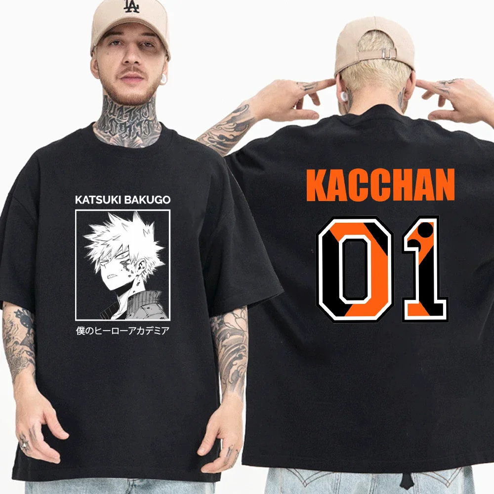 Hot Anime Bakugou Katsuki Printed T-Shirt Men's Bakugou Katsuki Cool Street Crew Neck T-Shirt Top