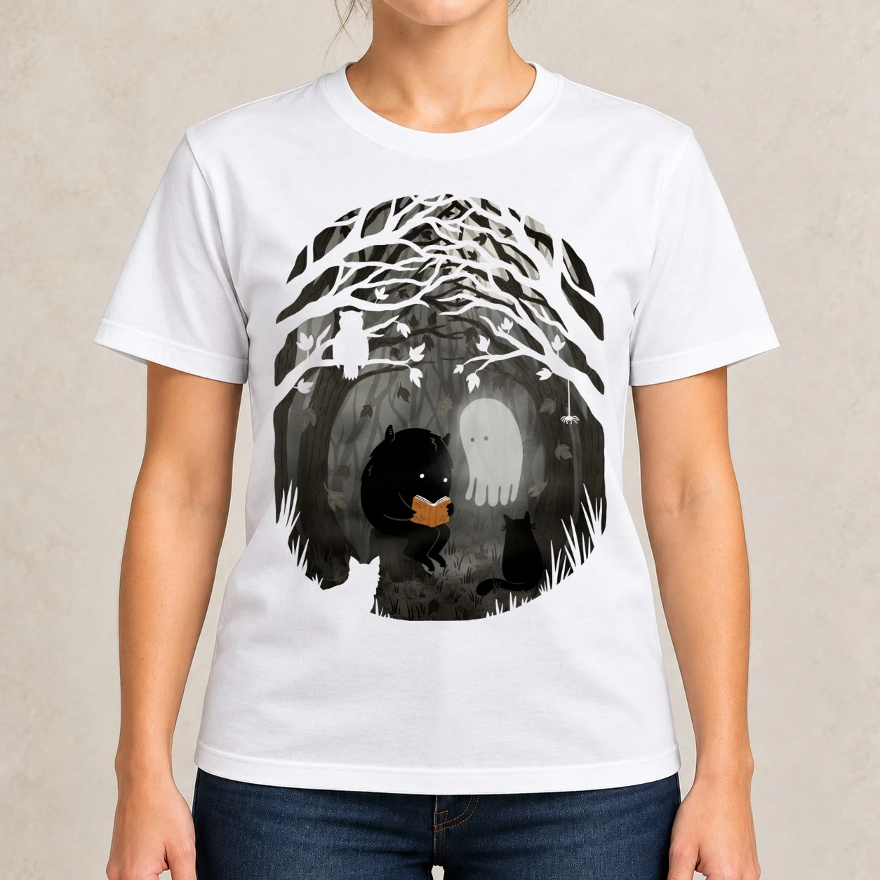 A Quiet Spooky Spot (Book Reading Monster) Women T-Shirt new edition vintage Short sleeve tee clothes for woman