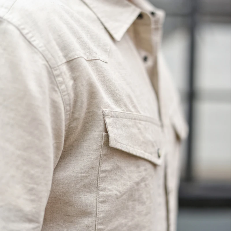 

Men's Cotton Linen ort Sve Work irt Casual Summer Color Retro irt Trendy Khaki Daily Wear Stand Fit