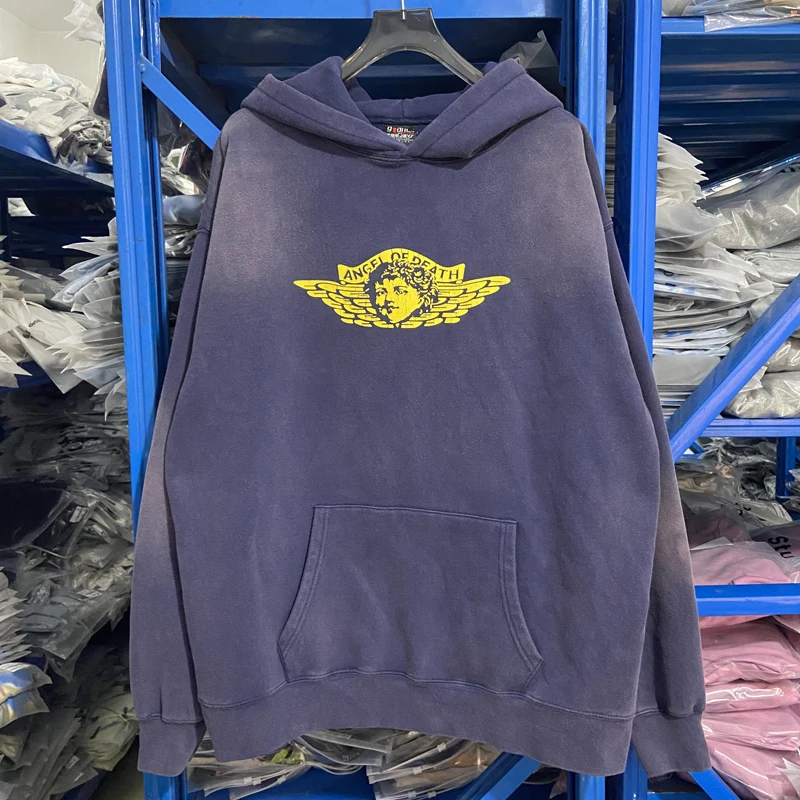 أوروبا الأمريكية الاتجاه سانت Mxxxxxx هوديي الشارع الشهير الرجعية الملاك إلكتروني طباعة فضفاضة القطن غسل قمم عارضة القديمة السترة