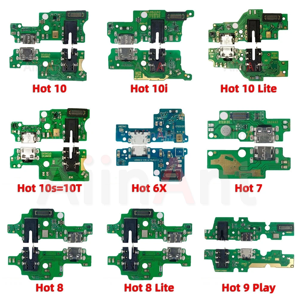 AiinAnt Dock Mic USB Charger Board Charging Connector Port Flex Cable For Infinix Hot 7 8 9 10 6x Pro Lite Play 10i 10s 10T