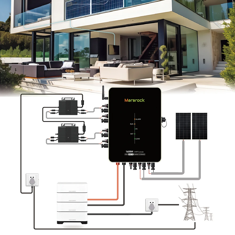 1600w 2 mppt ac controlador inteligente ems grade tie micro inversor sistema de armazenamento de energia controlador colado internamente