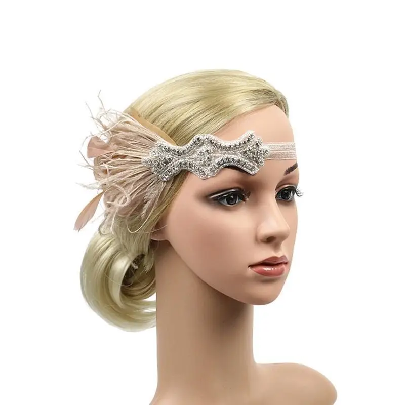 

652F 1920-е годы головной убор с перьями, повязка на голову, ревущие 20-е годы, аксессуары для волос, винтажная заколка для для