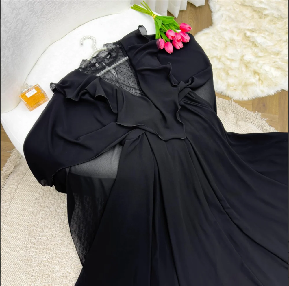 Annie-Robe de Soirée Arabe en Mousseline de Soie Noire, Élégante, de Luxe, Personnalisée