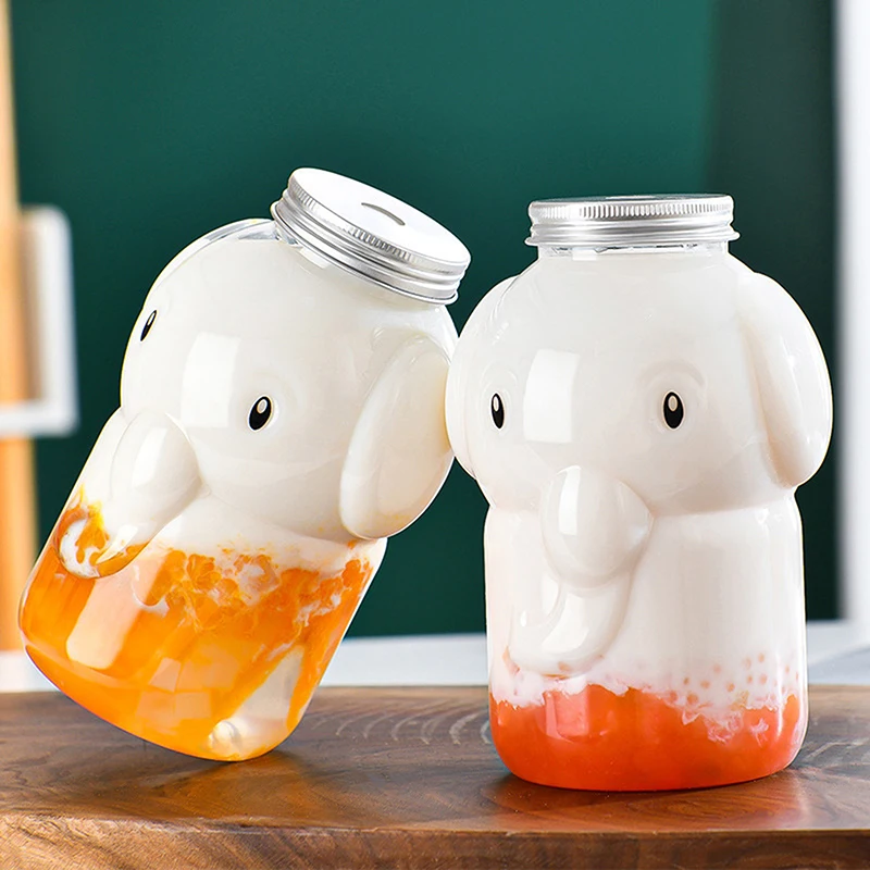 350ml Elephant Water Bottles For Milk Tea Coffee Juice Transparent Portable Drinking Cup Home Juicing Beverage Drink Bottle