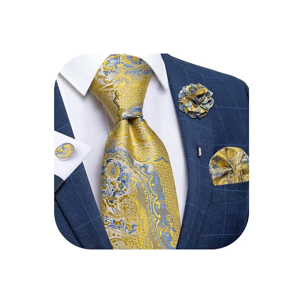 

Шелковые галстуки DiBanGu для мужчин, набор: галстук и брошь-булавка для лацкана, формальный, тканый, с узорами пейсли, в клетку, в полоску, однотонный, для свадьбы и вечеринки