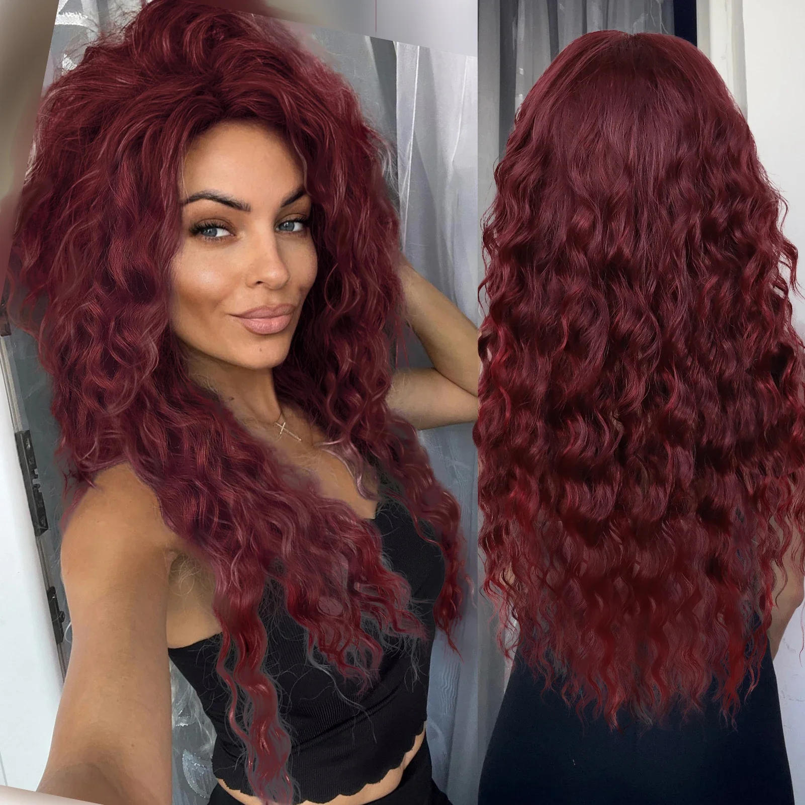 Perruque Longue Ondulée Blonde 27'' Cheveux Bouclés Synthétiques Résistants à La Chaleur
