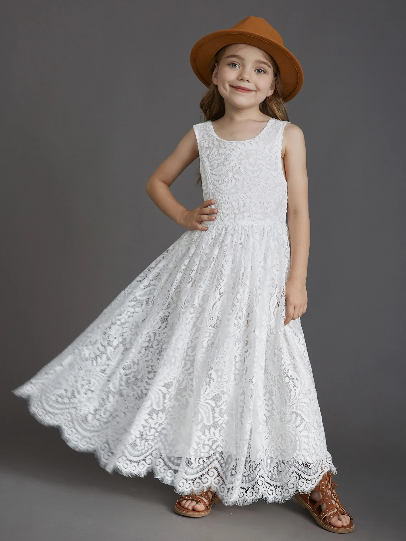 Princess Girls Cotton Lace Party Long Dress Baby Kids Flower Girl Wedding Birthday Children Clothing for 3 4 6 7 8 10 12 Years