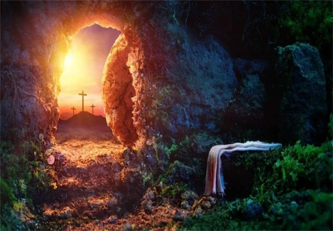 Empty Tomb Backdrop Easter Resurrection of Jesus Christ Photography Background Holy Lights Sunrise Religious Banner Decoration