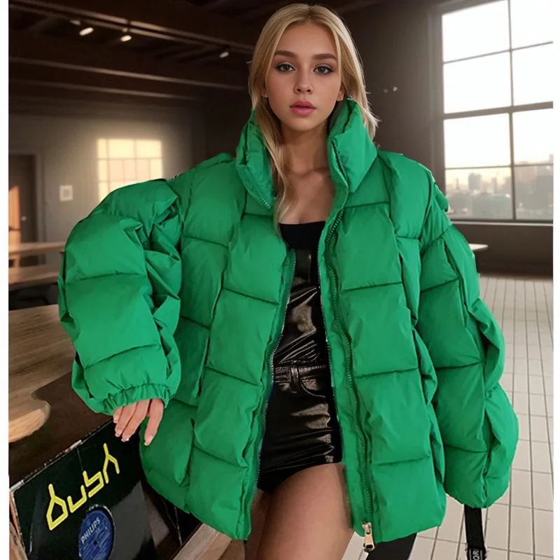 Winter New Three-Dimensional Woven Fashionable Cotton Jacket, Personalized Trend, Warm Women\'s Down Cotton Jacket