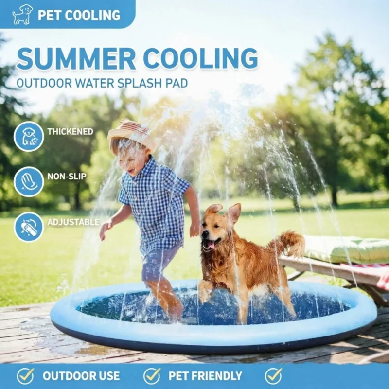 Thickened Non Slip Water Splash Pad With Adjustable Sprinkler For Pet Dog Lawn Backyard Courtyard Outdoor Summer Cooling Scene