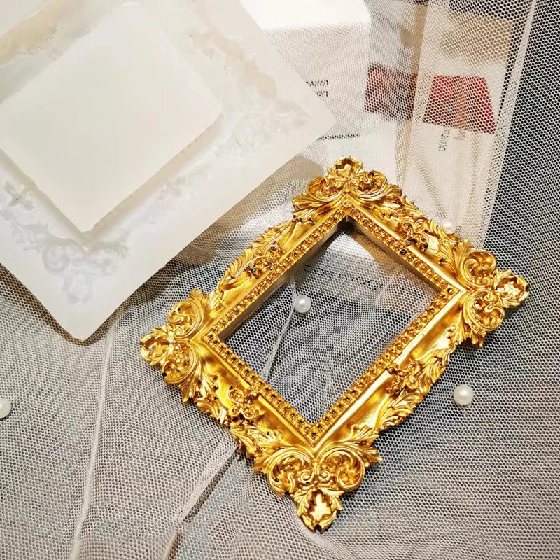 Vintage Resin Photo Frame Silicone Molds Picture Frame Cake Decorative Gumpaste Molds Plaster Gypsum Mirror Shape Home Deco Mold