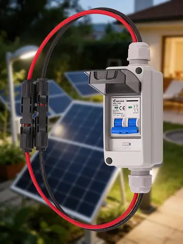Boîte de déconnexion PV CC avec disjoncteur CC 600V 63A MCB IP65 HT 2 voies, boîte étanche 1 entrée 1 sortie, boîte de combinateur photovoltaïque solaire