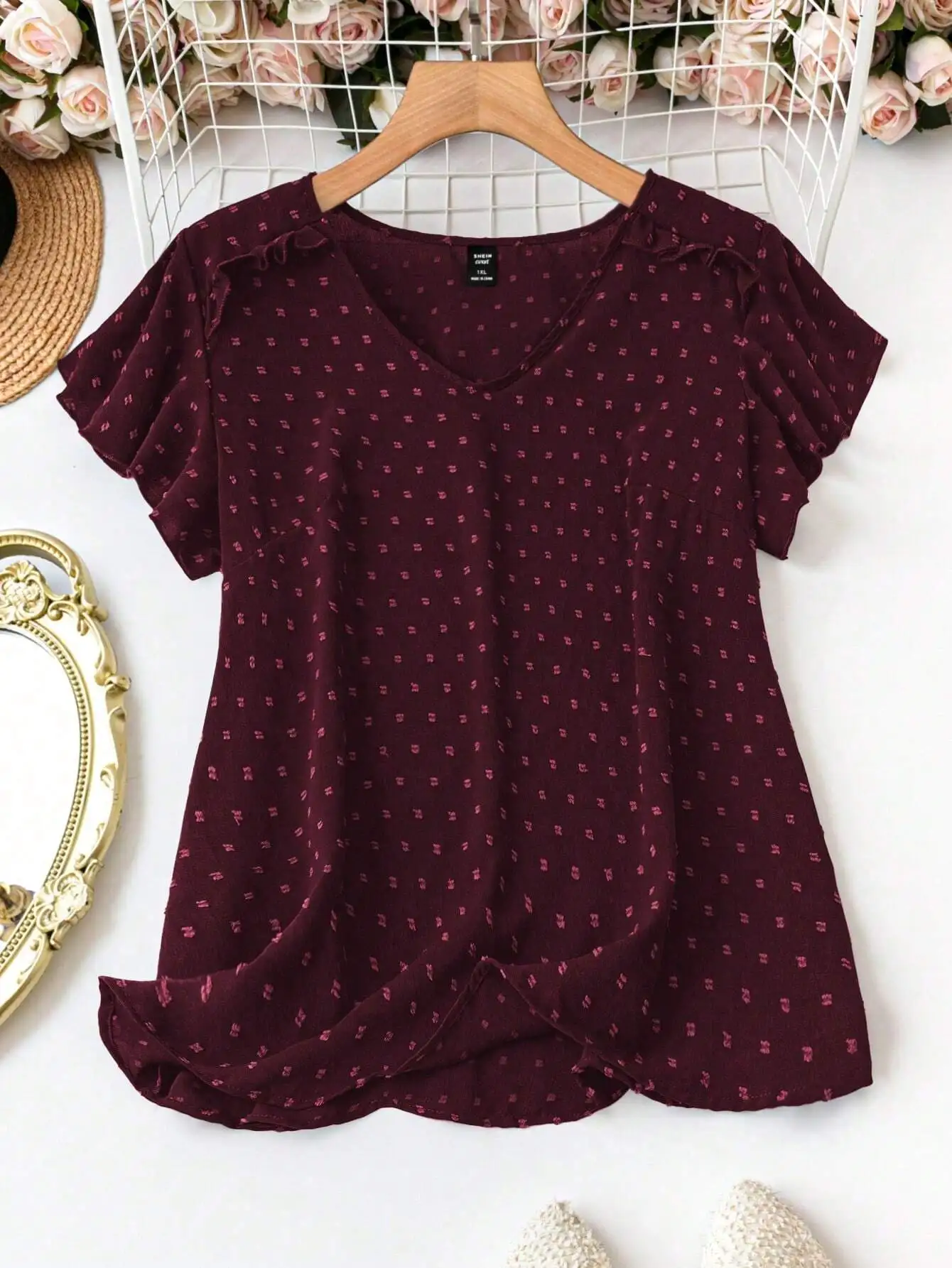 

Свободная повседневная рубашка больших размеров с V-образным вырезом, короткими рукавами и цветочным принтом для лета