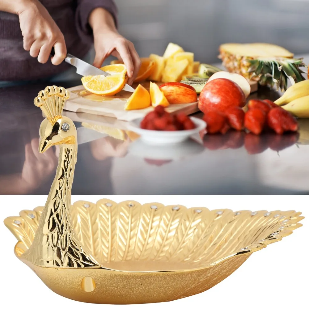 4PCS Golden Metal Fruit Plate Peacock Diamond Dried Fruit Tray Party Snacks Buffet Tray Serving Bowl Plate Hotel Buffet