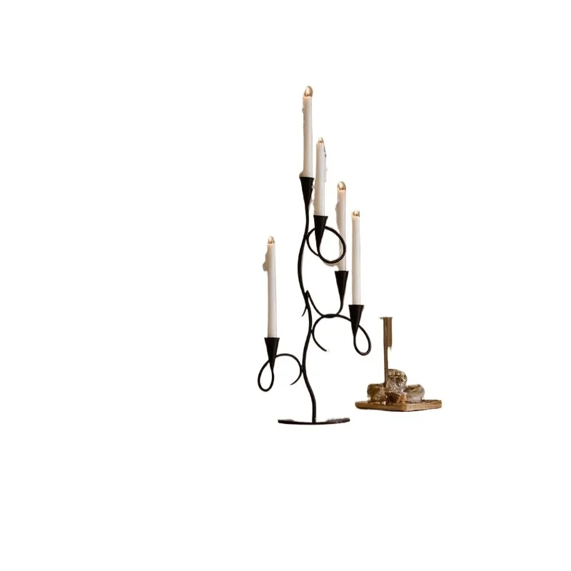 Vintage wrought iron scented candle ornament, black dining table fireplace tabletop candlestick