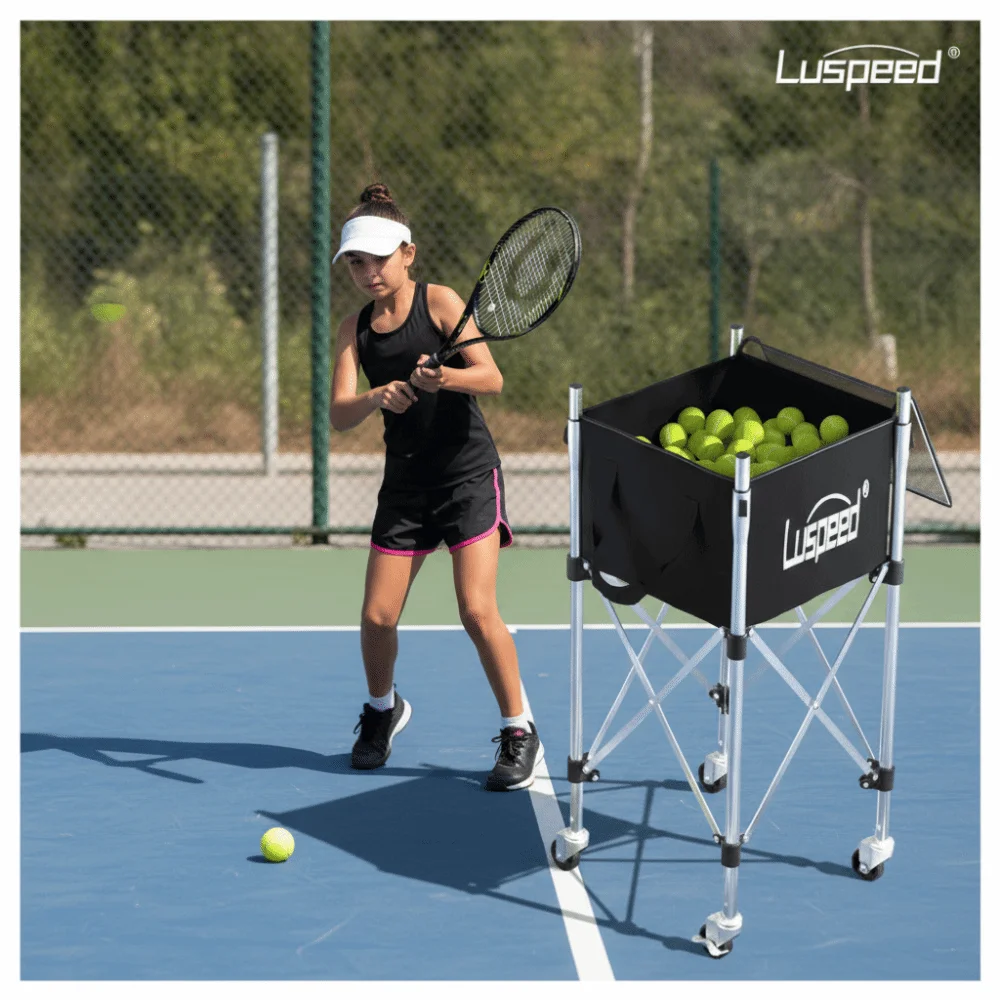 

Luspeed Tennis Ball Insert Trolley Stainless Steel Height Adjustable Ball-loading Frame Large Capacity Tennis Multi-ball Cart