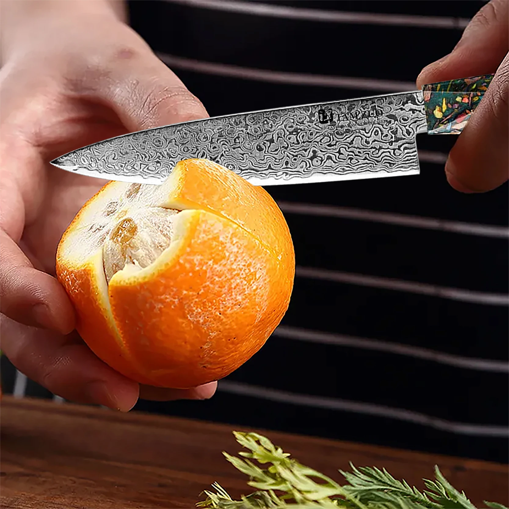 WXCOO 5Inch Damascus Steel 67 Layer Japanese Kitchen Knives Meat Cleaver Fruit Chef Knife with Wooden Handle