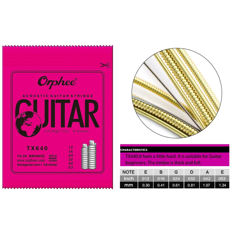 Orphee Akoestische Gitaarsnaren TX Medium Koolstofstaal Zeshoekige Kern Roestpreventie Behandeling Guitarra Snaren Accessoires