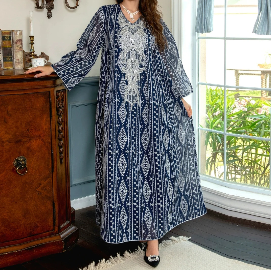 

2025 Muslim Saudi Dubai evening dress European Muslim large size sequin embroidery robe-GZXX592