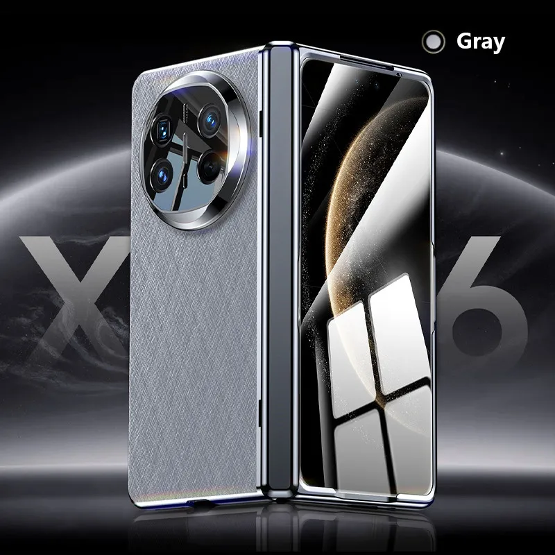 

Electroplated Leather Case For Huawei Mate X6 MateX6 MATEX6 5G Magnetic Folding Spring Hinge Protection Cover With Tempered Film