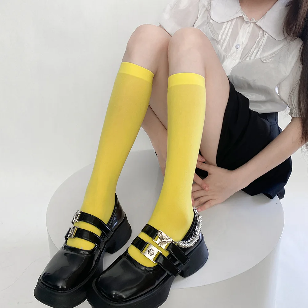 Kave Girls Summer Thin Personalized Versatile Velvet Candy Knee Length Socks Colorful Japanese Y2K Style Calf Socks for Women