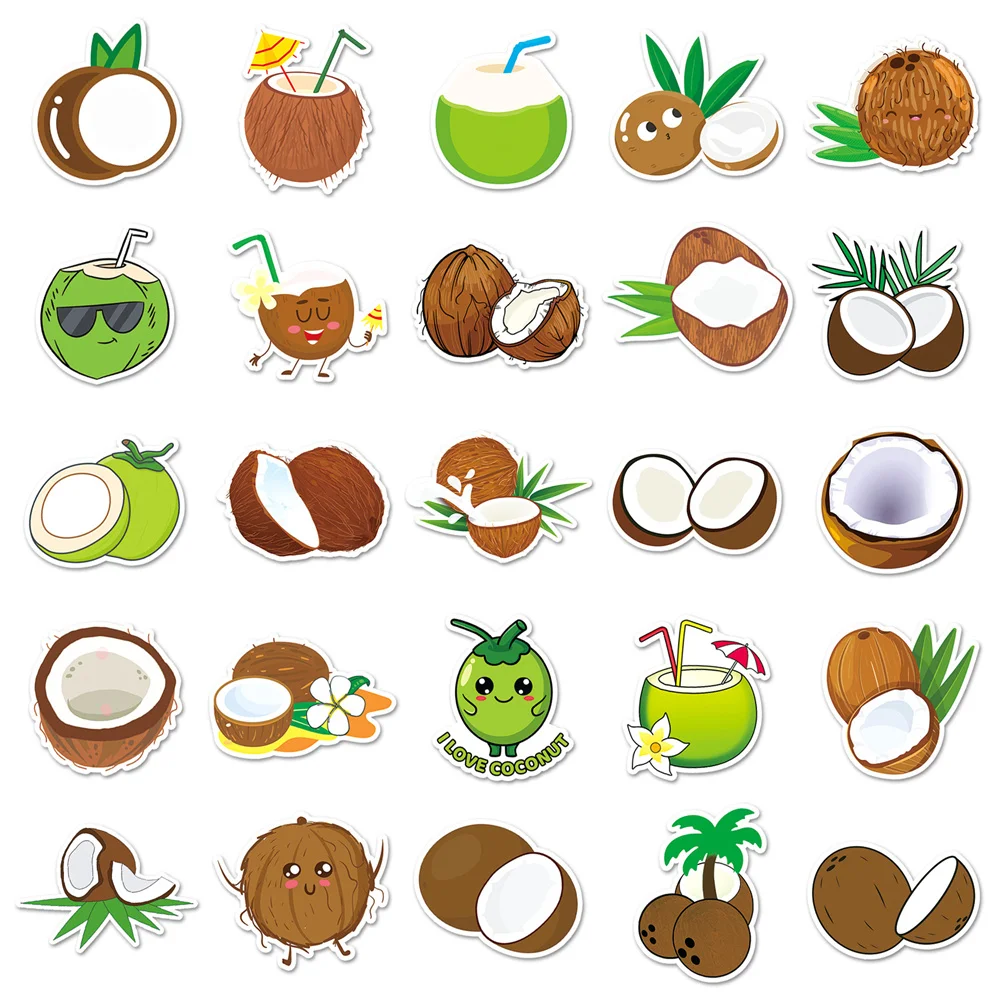 50pcs Summer Fruit Hawaii Coconut Stickers For Phone Stationery Scrapbook Craft Supplies Scrapbooking Materiales Child Sticker