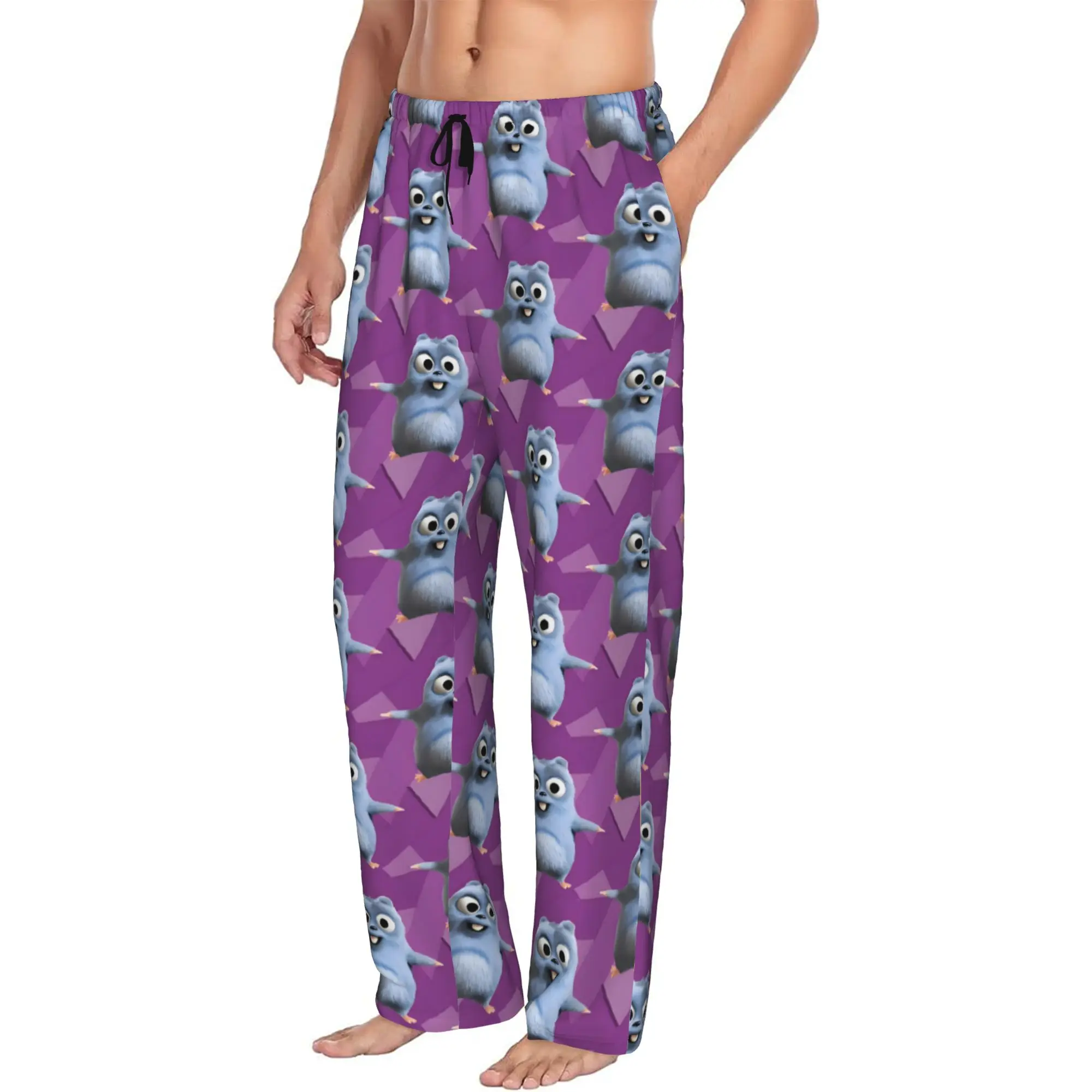 Custom Cute Grizzy and The Lemmings Cartoon Pajama Pants Sleepwear for Men Elastic Waistband  Sleep Lounge Bottoms with Pockets