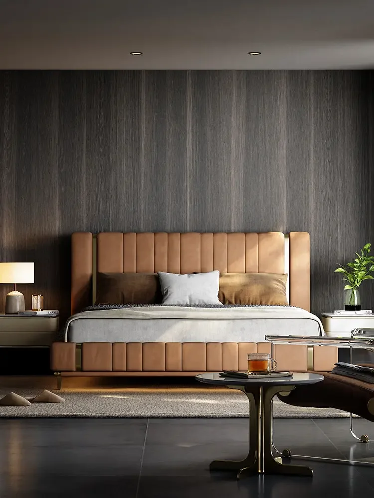 Piano key bed luxury villa bedroom with light luxury bedroom leather bed