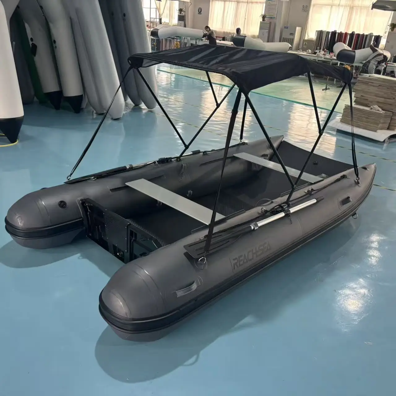 CAT360 Middle Gray 360cm Non-slip Floor PVC Catamaran Boat with Aluminum Transom and Canopy